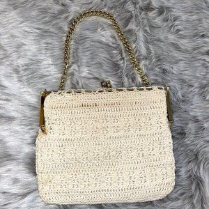 1960s 1950s Vintage Crochet Purse White Cream Cocktail Pinup Boho VLV clutch